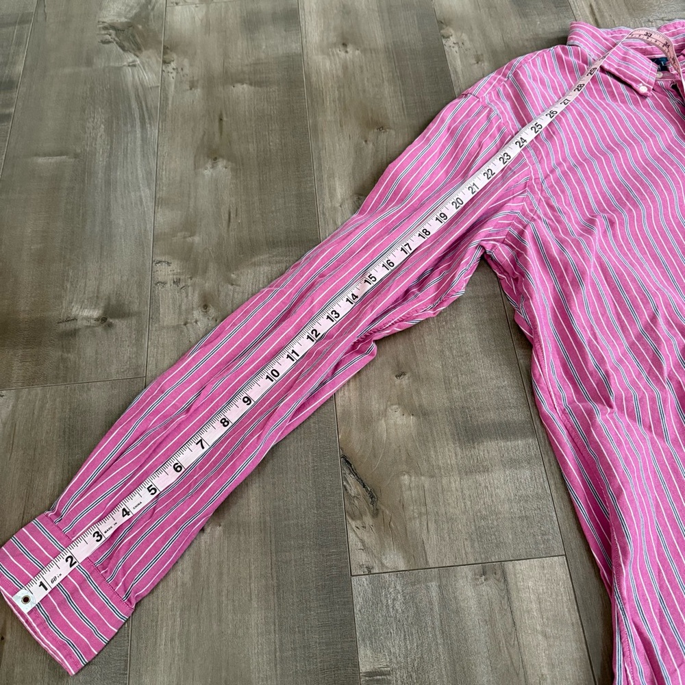 Ralph Lauren Custom Fit Button Down‎ Shirt Men Large Pink Vertical Stripe Preppy - Picture 7 of 7